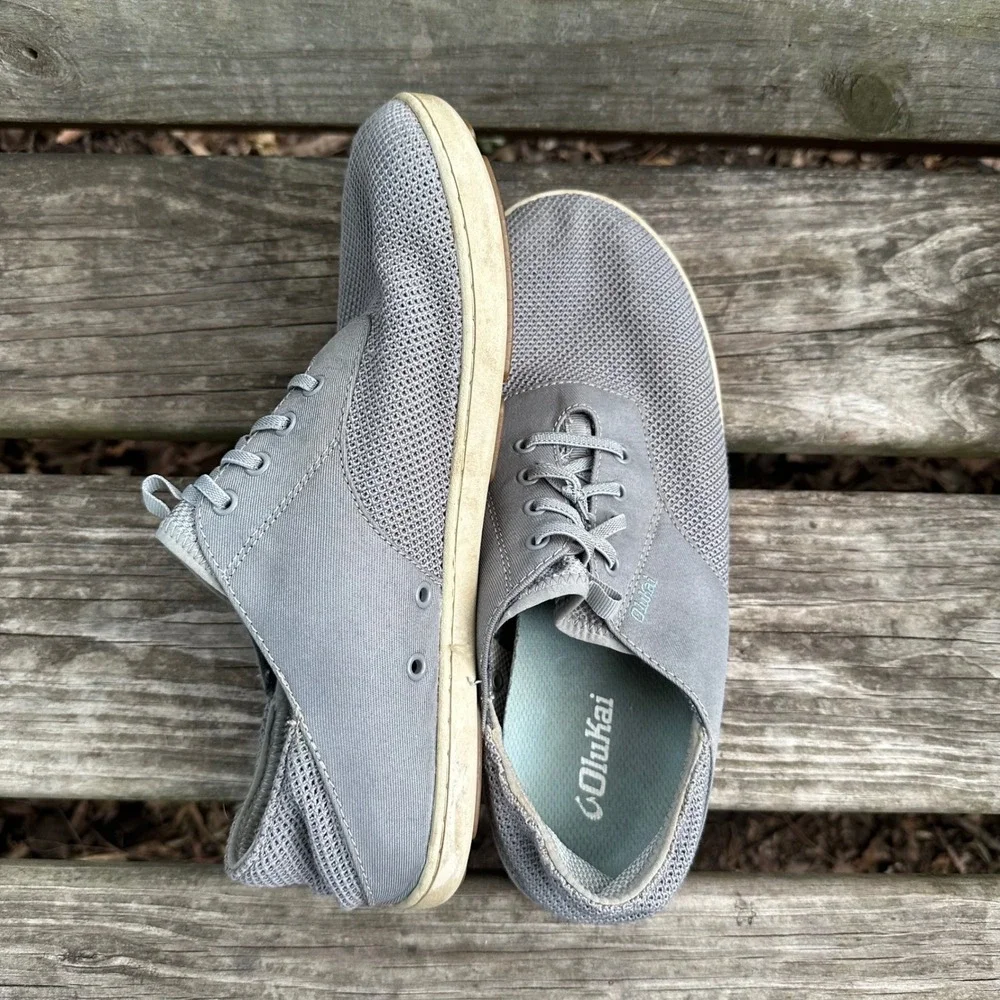 OluKai Nohea Moku Mens Fog Gray Mesh Boat Shoe Sneakers Size 9.5 Preppy Nautical